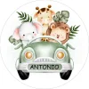 Papel de azúcar - Nombre en coche animalitos selva 20 cm - Impresión comestible personalizada