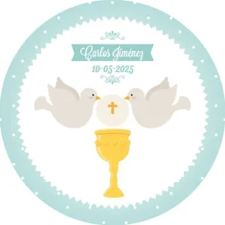 Papel de azúcar - Nombre y fecha Eucaristía Comunión 20 cm - Impresión comestible personalizada
