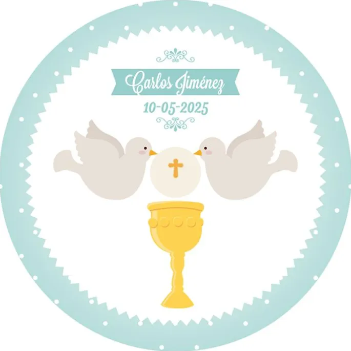 Papel de azúcar - Nombre y fecha Eucaristía Comunión 20 cm - Impresión comestible personalizada