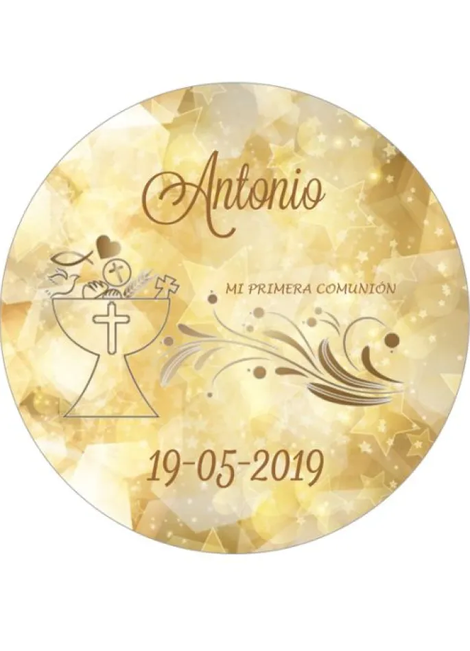 Papel de azúcar - Nombre y fecha Mi primera comunión 20 cm - Impresión comestible personalizada