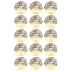 Papel de oblea con foto, nombre y fecha personalizada círculo 5 cm (15) - Mi Bautizo