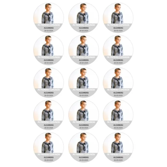 Papel de oblea con foto, nombre y fecha personalizada círculo 5 cm (15) - Mi Primera Comunión