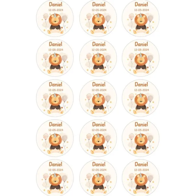 Papel de oblea - 15 círculos iguales de 5 cm nombre y fecha León - Impresión personalizada