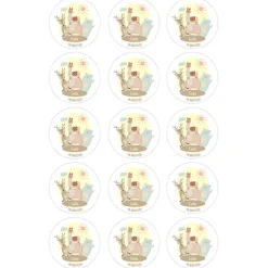 Papel de oblea - 15 círculos iguales de 5 cm Nombres y rótulo Animalitos - Impresión personalizada