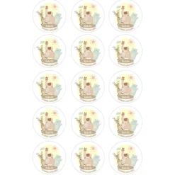Papel de oblea - 15 círculos iguales de 5 cm Nombres y rótulo Animalitos - Impresión personalizada