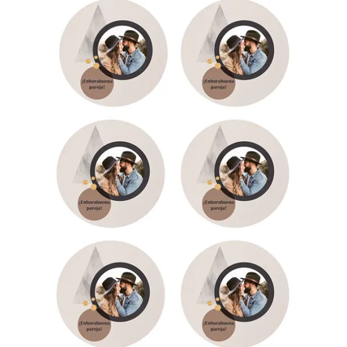 Papel de oblea - 6 diseños iguales en Círculos de 8 cm Foto y Rótulo Diseño 1 - Impresión personalizada