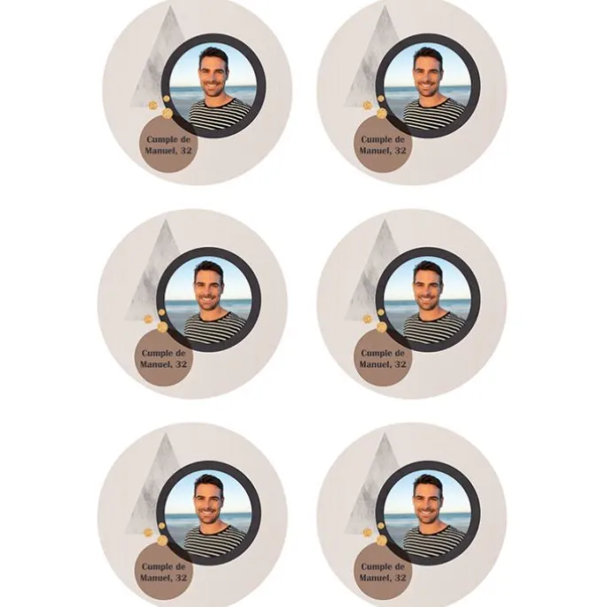 Papel de oblea - 6 diseños iguales en Círculos de 8 cm Foto y Rótulo Diseño 1 - Impresión personalizada