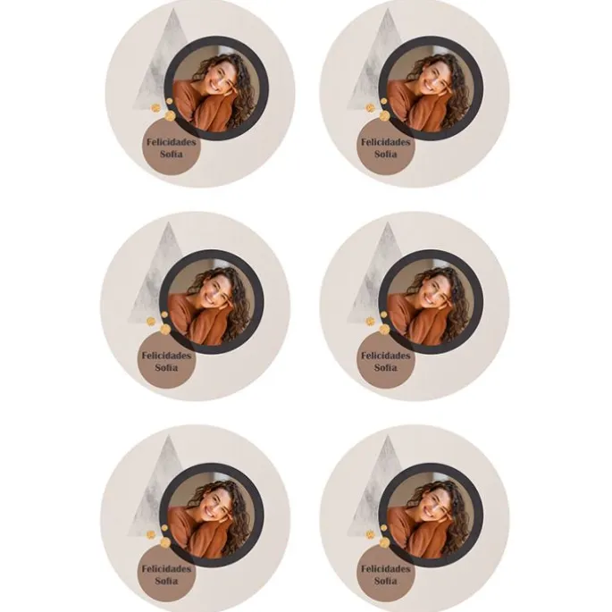 Papel de oblea - 6 diseños iguales en Círculos de 8 cm Foto y Rótulo Diseño 1 - Impresión personalizada