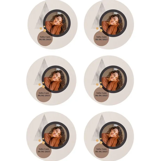 Papel de oblea - 6 diseños iguales en Círculos de 8 cm Foto y Rótulo Diseño 1 - Impresión personalizada