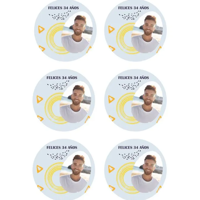 Papel de oblea - 6 diseños iguales en Círculos de 8 cm Foto y Rótulo Diseño 2 - Impresión personalizada