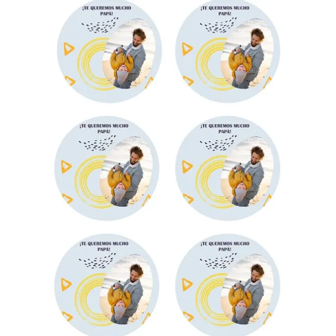 Papel de oblea - 6 diseños iguales en Círculos de 8 cm Foto y Rótulo Diseño 2 - Impresión personalizada