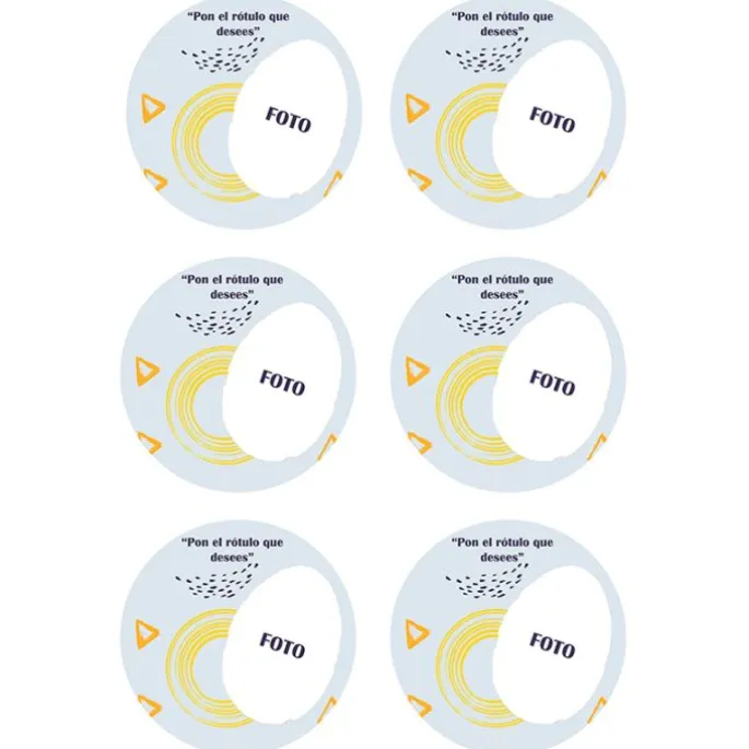Papel de oblea - 6 diseños iguales en Círculos de 8 cm Foto y Rótulo Diseño 2 - Impresión personalizada