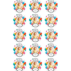 Papel de oblea - 15 diseños iguales en Círculos de 5 cm Foto y nombre Feliz Cumpleaños - Impresión personalizada