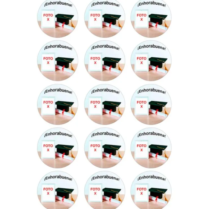 Papel de oblea - 15 diseños iguales en Círculos de 5 cm Mi Graduación - Impresión personalizada