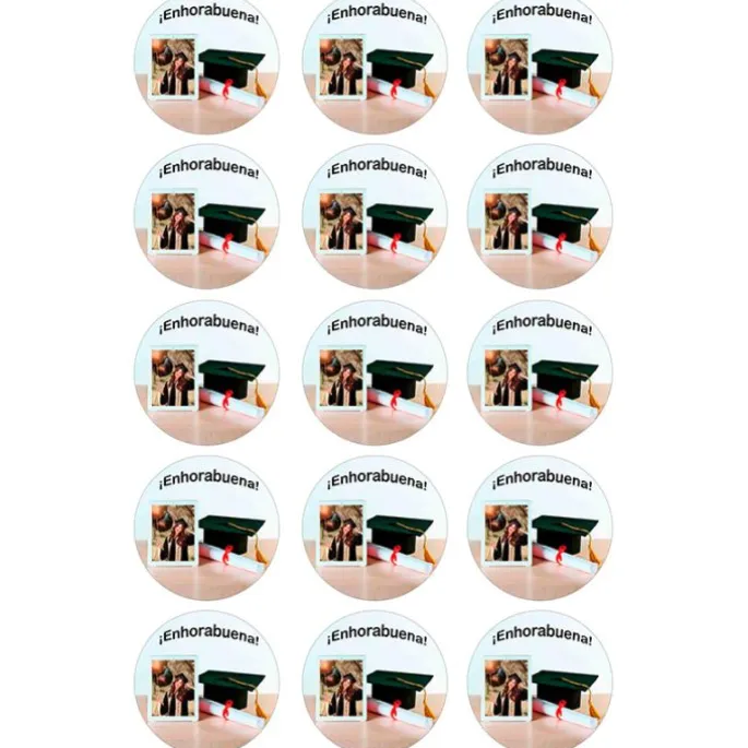 Papel de oblea - 15 diseños iguales en Círculos de 5 cm Mi Graduación - Impresión personalizada
