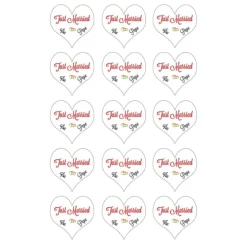 Papel de oblea - 15 diseños iguales en Círculos de 5 cm Nombres Just Married - Impresión personalizada