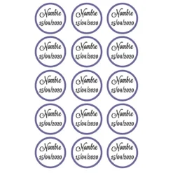 Papel de oblea - 15 diseños iguales en Círculos de 5 cm Nombre y fecha Nacimiento - Impresión personalizada