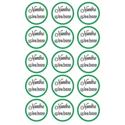 Papel de oblea - 15 diseños iguales en Círculos de 5 cm Nombre y fecha Nacimiento - Impresión personalizada