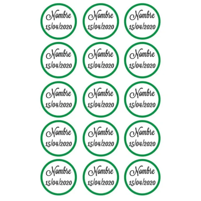 Papel de oblea - 15 diseños iguales en Círculos de 5 cm Nombre y fecha Nacimiento - Impresión personalizada