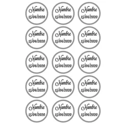 Papel de oblea - 15 diseños iguales en Círculos de 5 cm Nombre y fecha Nacimiento - Impresión personalizada