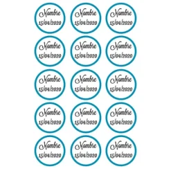 Papel de oblea - 15 diseños iguales en Círculos de 5 cm Nombre y fecha Nacimiento - Impresión personalizada