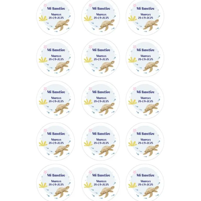 Papel de oblea - 15 diseños iguales en Círculos de 5 cm Nombre y fecha Mi Bautizo 3 - Impresión personalizada