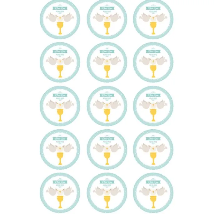 Papel de oblea - 15 diseños iguales en Círculos de 5 cm Nombre y fecha Eucaristía Comunión - Impresión personalizada