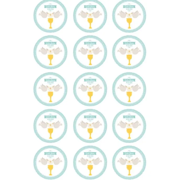 Papel de oblea - 15 diseños iguales en Círculos de 5 cm Nombre y fecha Eucaristía Comunión - Impresión personalizada