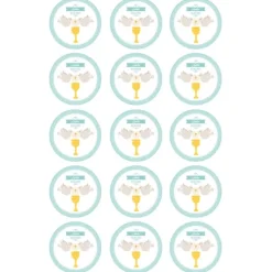 Papel de oblea - 15 diseños iguales en Círculos de 5 cm Nombre y fecha Eucaristía Comunión - Impresión personalizada