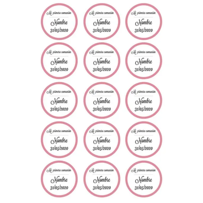 Papel de oblea - 15 diseños iguales en Círculos de 5 cm Nombre y fecha Mi primera comunión - Impresión personalizada