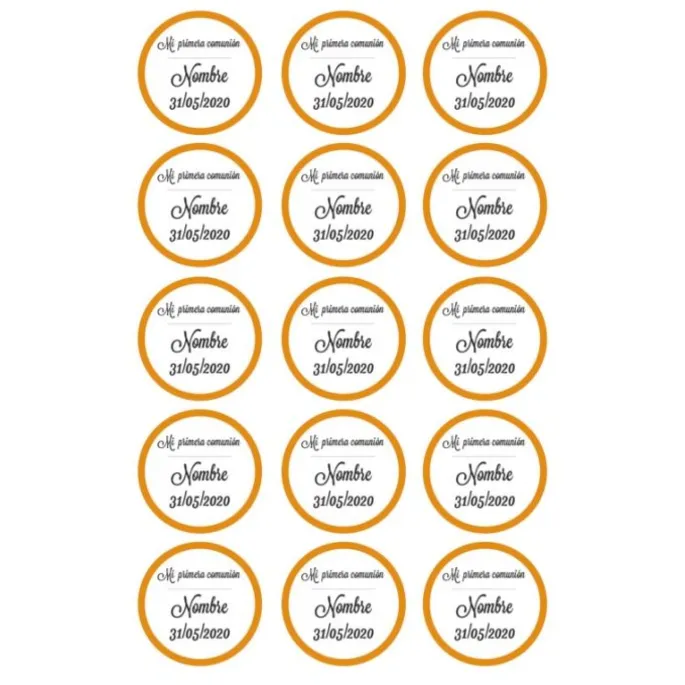 Papel de oblea - 15 diseños iguales en Círculos de 5 cm Nombre y fecha Mi primera comunión - Impresión personalizada
