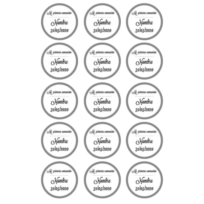Papel de oblea - 15 diseños iguales en Círculos de 5 cm Nombre y fecha Mi primera comunión - Impresión personalizada