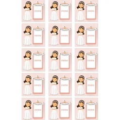 Papel de oblea - 15 diseños iguales en Cuadrados de 5 cm Mi primera comunión (rosa) con foto personalizada