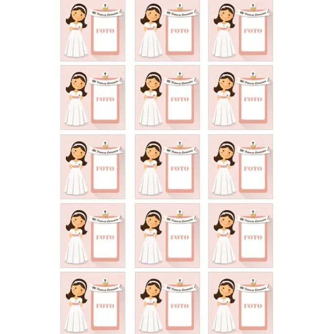 Papel de oblea - 15 diseños iguales en Cuadrados de 5 cm Mi primera comunión (rosa) con foto personalizada