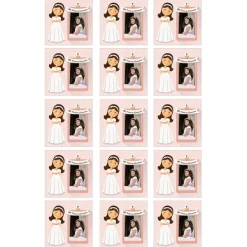 Papel de oblea - 15 diseños iguales en Cuadrados de 5 cm Mi primera comunión (rosa) con foto personalizada