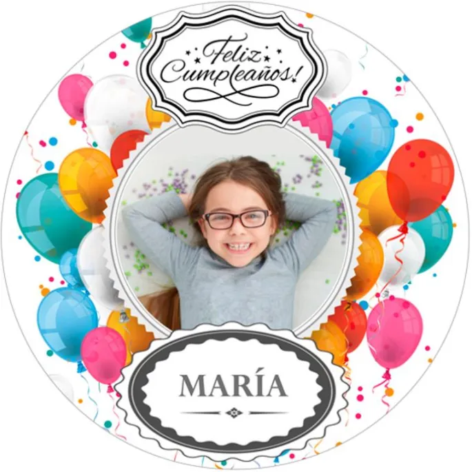 Papel de oblea - Foto y nombre Feliz Cumpleaños 20 cm - Impresión personalizada