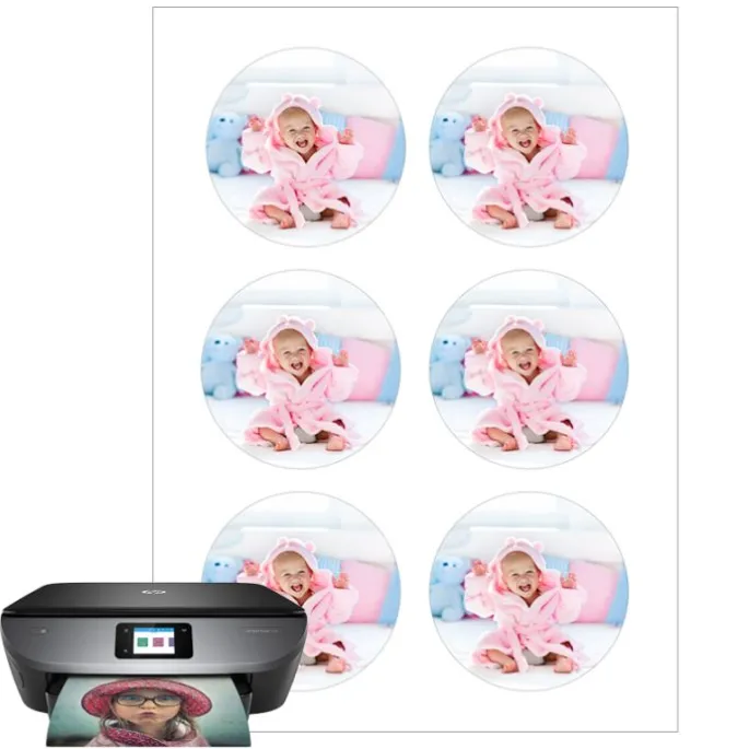 Papel de oblea grueso - 6 fotos iguales en Círculos de 8 cm - Impresión comestible personalizada