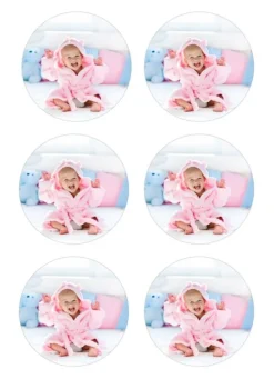 Papel de oblea grueso - 6 fotos iguales en Círculos de 8 cm - Impresión comestible personalizada