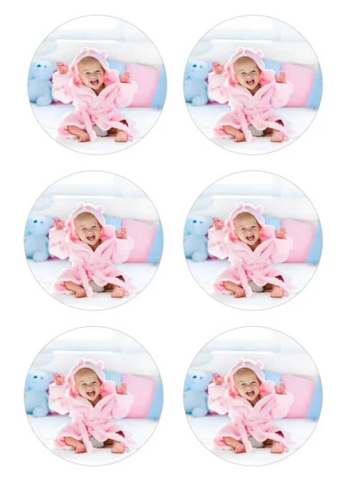 Papel de oblea grueso - 6 fotos iguales en Círculos de 8 cm - Impresión comestible personalizada