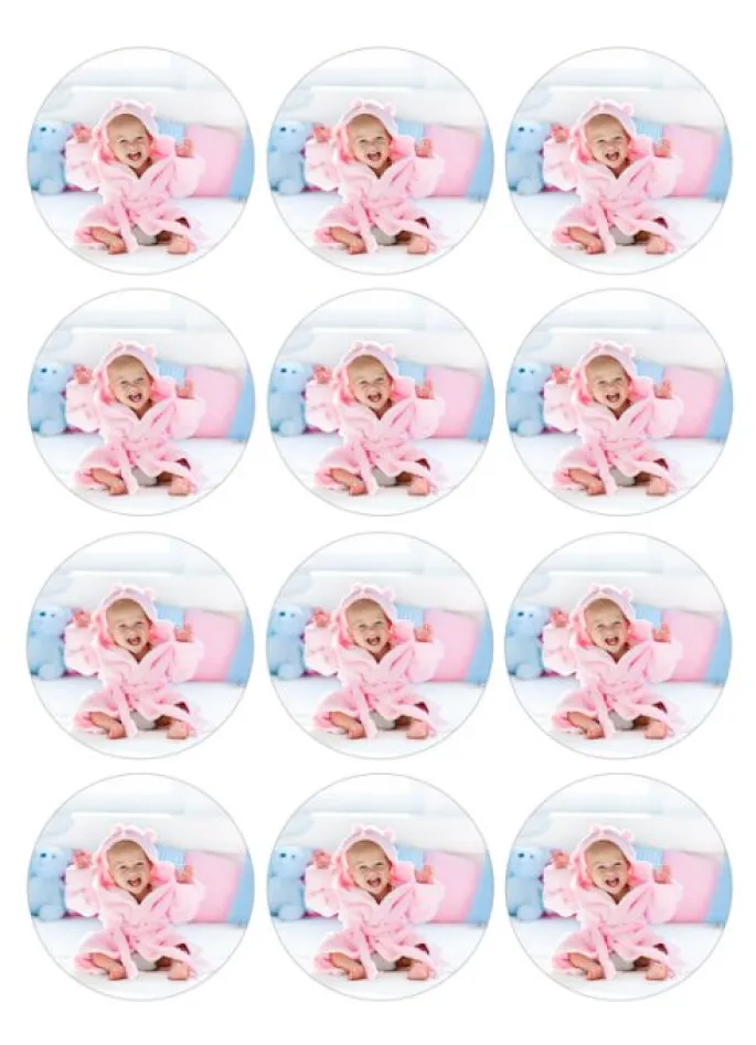 Papel de oblea grueso - 12 fotos iguales en Círculos de 6 cm - Impresión comestible personalizada