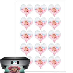 Papel de oblea grueso - 15 fotos iguales en Corazones de 5 cm - Impresión comestible personalizada