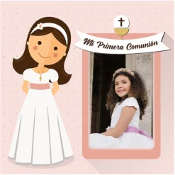 Papel de oblea - Mi Primera Comunión (rosa) con foto personalizada 20 cm - Impresión personalizada