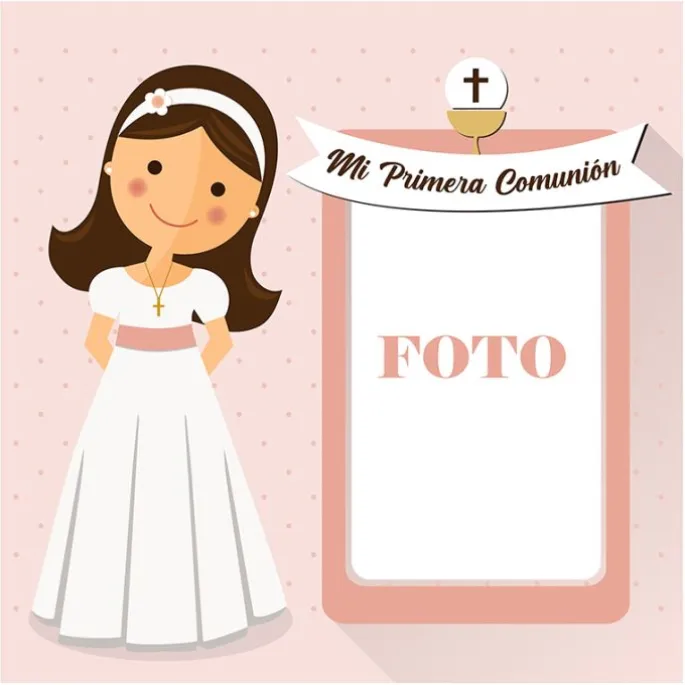 Papel de oblea - Mi Primera Comunión (rosa) con foto personalizada 20 cm - Impresión personalizada