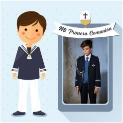 Papel de oblea - Mi Primera Comunión (azul) con foto personalizada 20 cm - Impresión personalizada