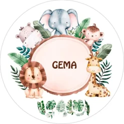 Papel de oblea - Nombre animalitos selva 20 cm - Impresión personalizada