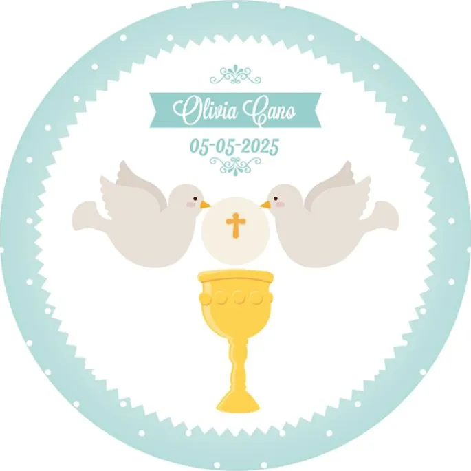 Papel de oblea - Nombre y fecha Eucaristía Comunión 20 cm - Impresión personalizada