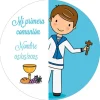 Papel de oblea - Nombre y fecha Mi primera comunión azul 20 cm - Impresión personalizada