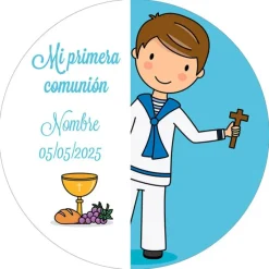Papel de oblea - Nombre y fecha Mi primera comunión azul 20 cm - Impresión personalizada