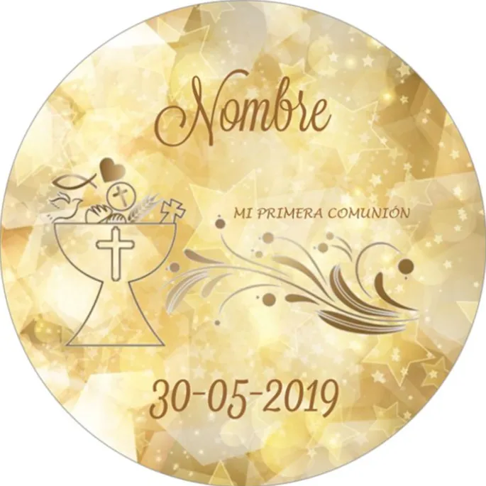 Papel de oblea - Nombre y fecha Mi primera comunión 20 cm - Impresión personalizada