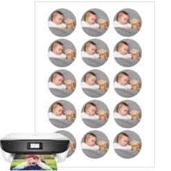 Papel multitransfer para merengues, chocolate e isomalt - 15 fotos iguales en Círculos de 5 cm - Impresión personalizada